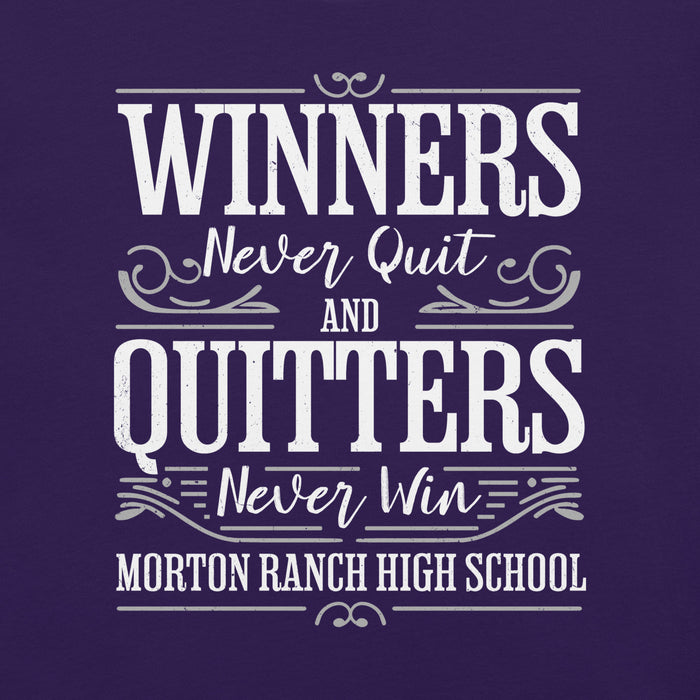 Close-up view of Morton Ranch High School Mavericks Premium Purple Unisex T-shirt 237