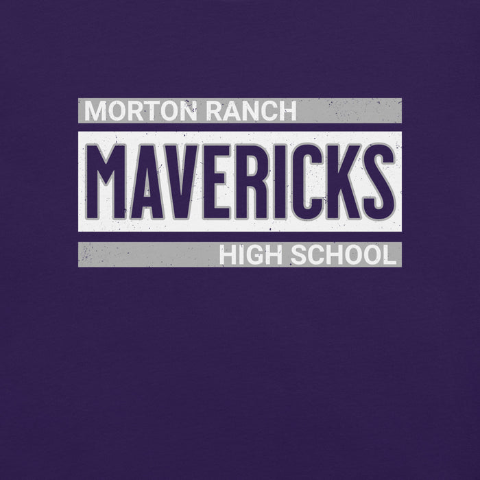 Close-up view of Morton Ranch High School Mavericks Premium Purple Unisex T-shirt 098