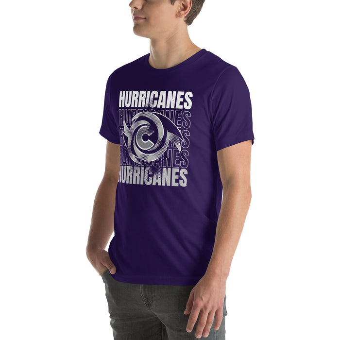 Man wearing Klein Cain High School Hurricanes Purple Premium Unisex T-shirt 233