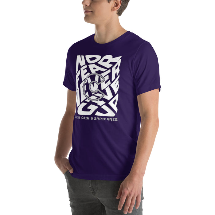 Man wearing Klein Cain High School Hurricanes Purple Premium Unisex T-shirt 236