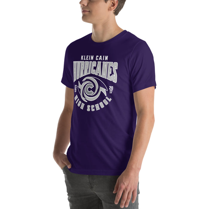 Man wearing Klein Cain High School Hurricanes Purple Premium Unisex T-shirt 213