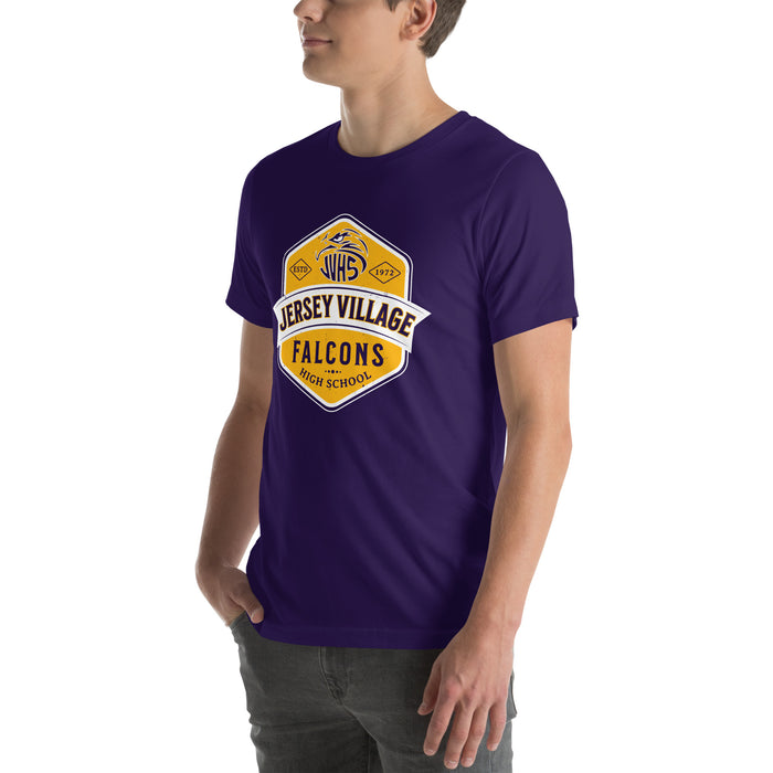 Man wearing Jersey Village High School Falcons Purple Premium Unisex T-shirt 209
