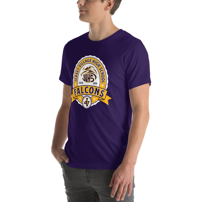 Man wearing Jersey Village High School Falcons Purple Premium Unisex T-shirt 212