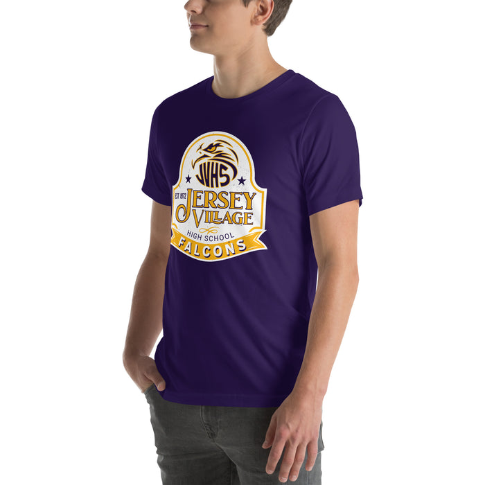 Man wearing Jersey Village High School Falcons Purple Premium Unisex T-shirt 219