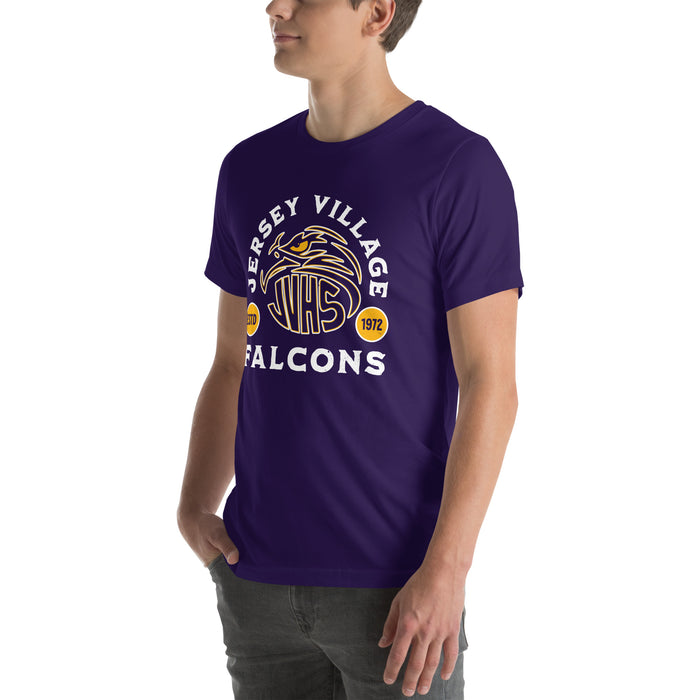 Man wearing Jersey Village High School Falcons Purple Premium Unisex T-shirt 208