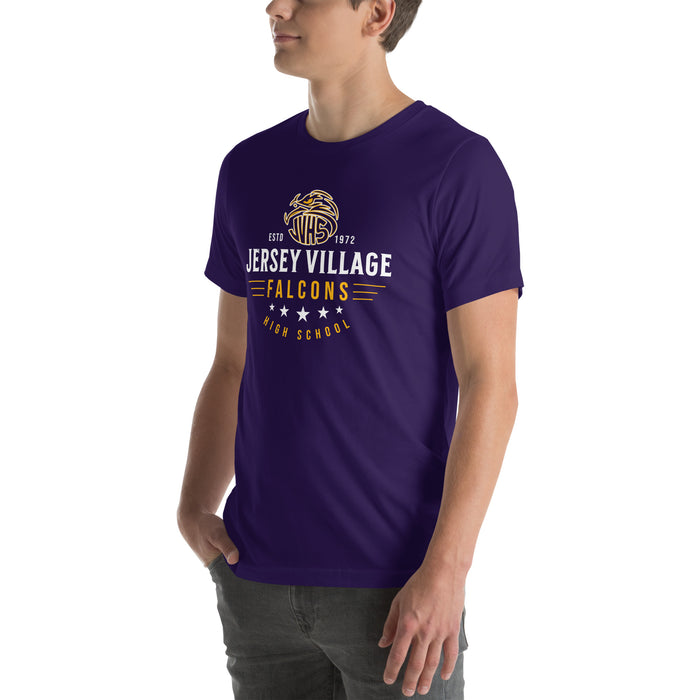 Man wearing Jersey Village High School Falcons Purple Premium Unisex T-shirt 217