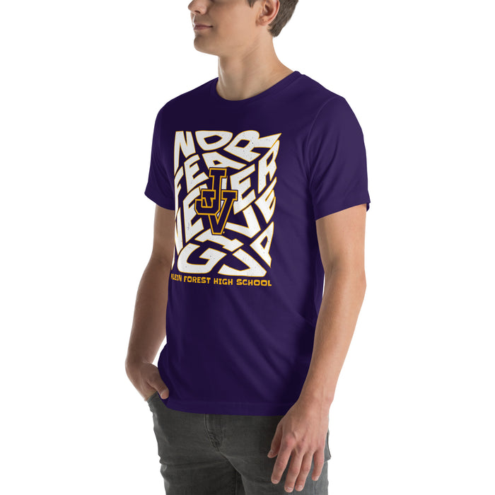Man wearing Jersey Village High School Falcons Purple Premium Unisex T-shirt 236