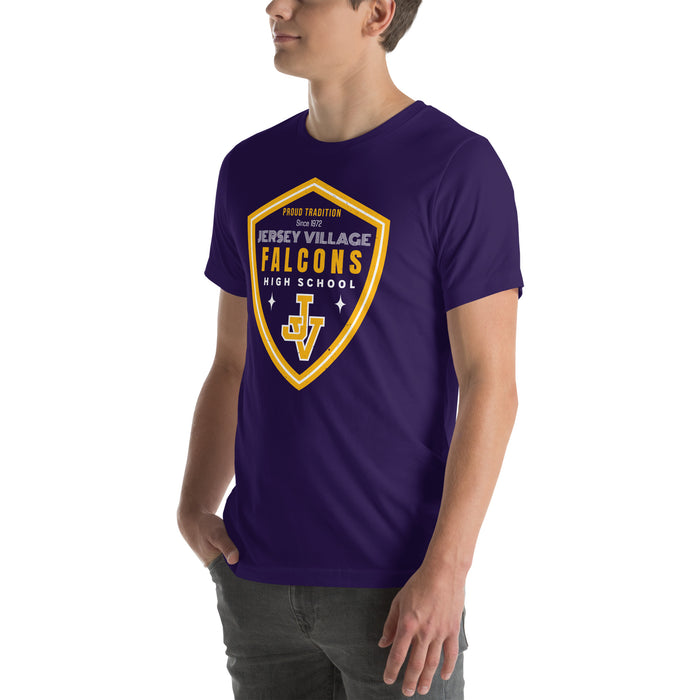 Man wearing Jersey Village High School Falcons Purple Premium Unisex T-shirt 225