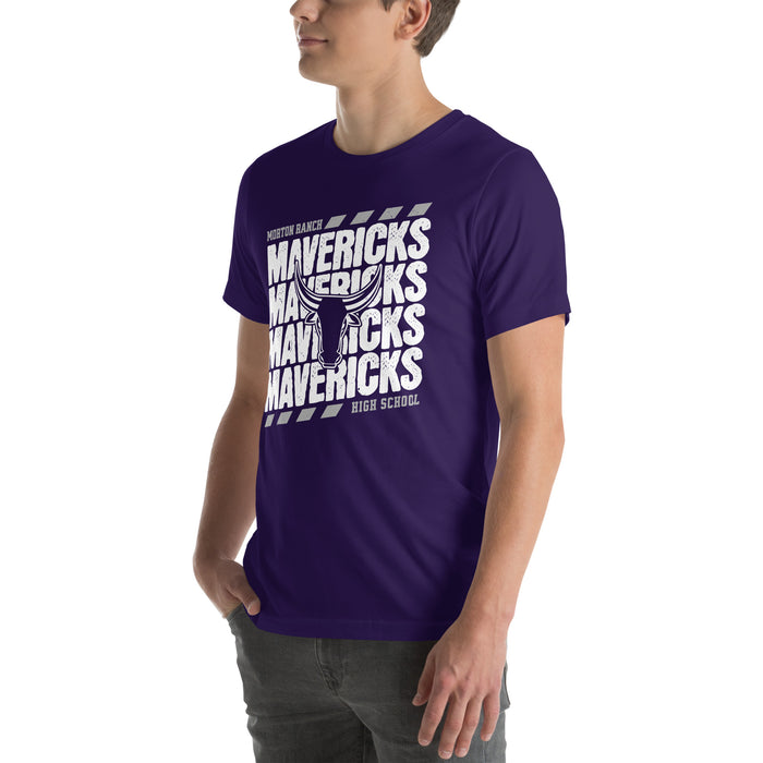 Man wearing Morton Ranch High School Mavericks Premium Purple Unisex T-shirt 223