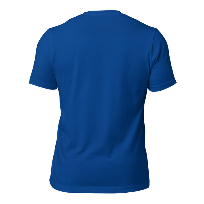 Back view of Taylor High School Mustangs Royal Blue Premium Unisex T-shirt 232