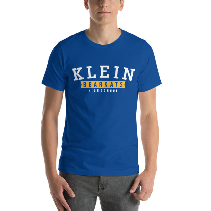 Man wearing a Klein High School Bearkats Premium Royal Unisex T-shirt 21