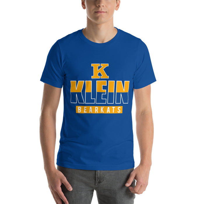 Man wearing a Klein High School Bearkats Premium Royal Unisex T-shirt 23