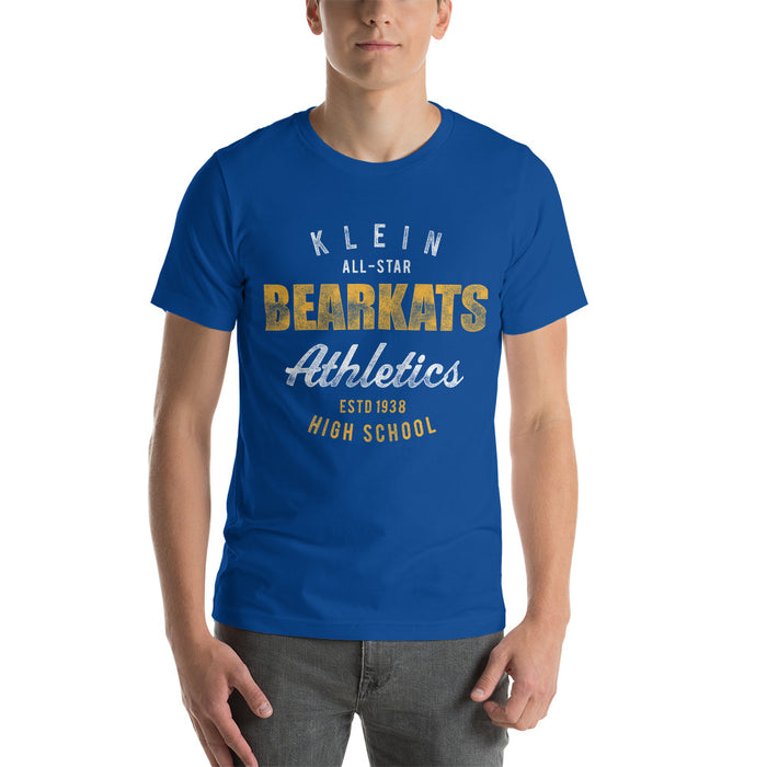 Man wearing a Klein High School Bearkats Premium Royal Unisex T-shirt 34