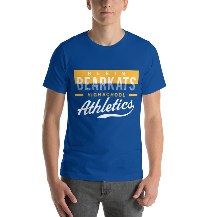 Man wearing a Klein High School Bearkats Premium Royal Unisex T-shirt 48