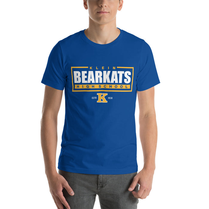 Man wearing a Klein High School Bearkats Premium Royal Unisex T-shirt 49