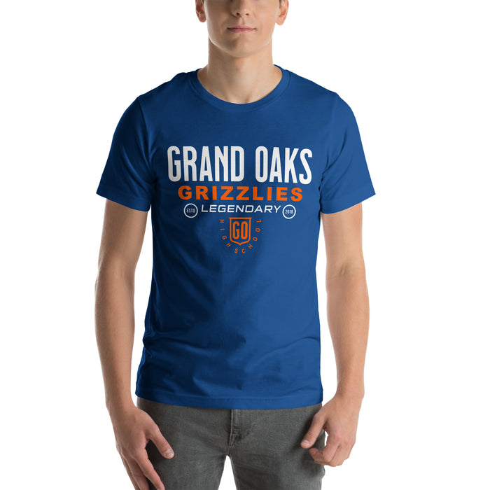 Man wearing a Grand Oaks High School Grizzlies Premium Royal Unisex T-shirt 03