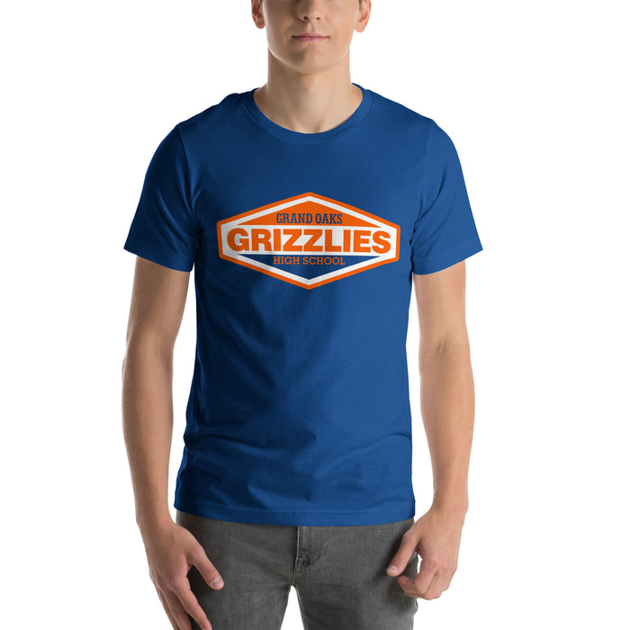 Man wearing a Grand Oaks High School Grizzlies Premium Royal Unisex T-shirt 09