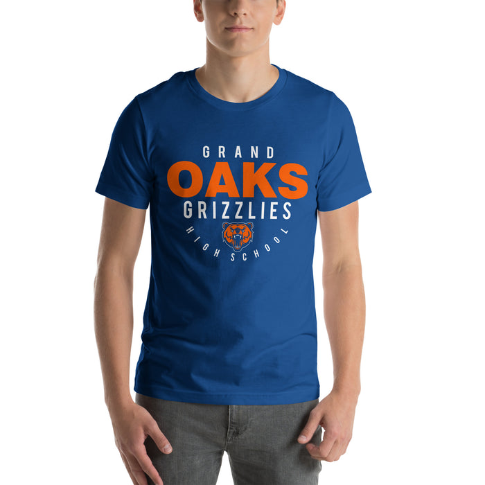 Man wearing a Grand Oaks High School Grizzlies Premium Royal Unisex T-shirt 12