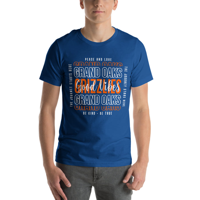 Man wearing a Grand Oaks High School Grizzlies Premium Royal Unisex T-shirt 13