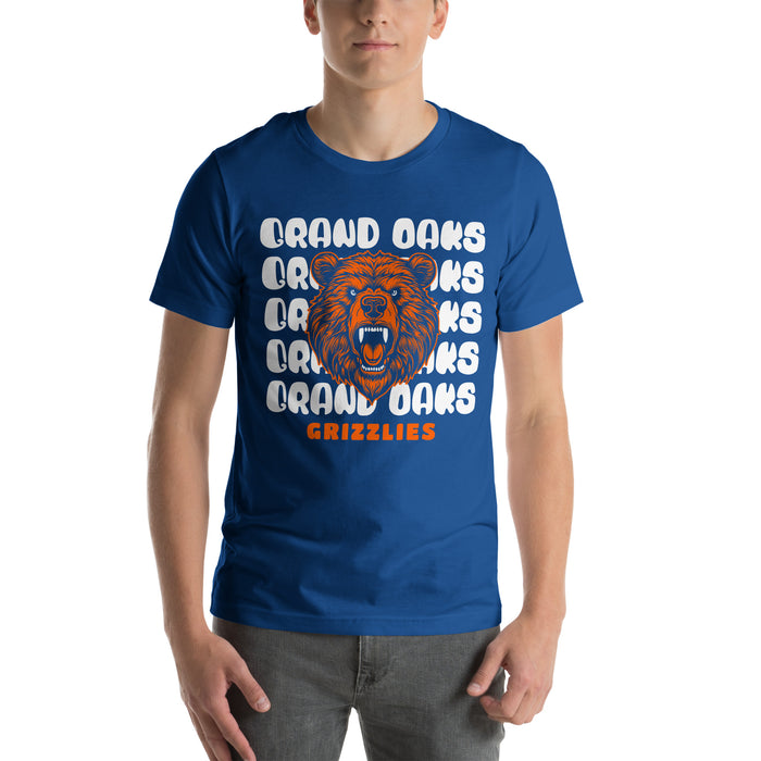 Man wearing a Grand Oaks High School Grizzlies Premium Royal Unisex T-shirt 28