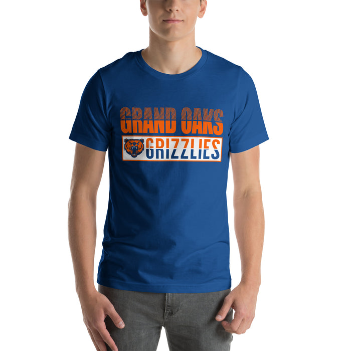 Man wearing a Grand Oaks High School Grizzlies Premium Royal Unisex T-shirt 31