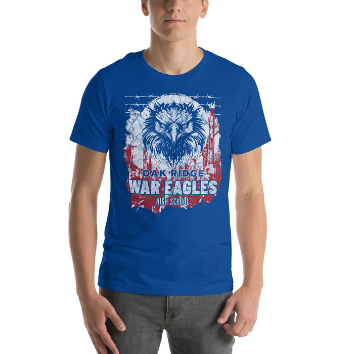 Man wearing Oak Ridge High School War Eagles Royal Blue Premium Unisex T-shirt 202