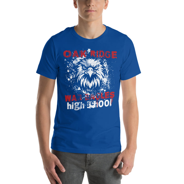 Man wearing Oak Ridge High School War Eagles Royal Blue Premium Unisex T-shirt 205