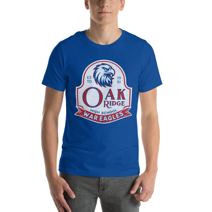 Man wearing Oak Ridge High School War Eagles Royal Blue Premium Unisex T-shirt 219