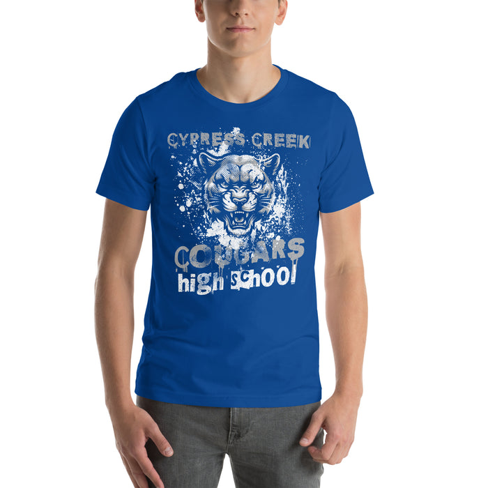 Man wearing Cypress Creek High School Cougars Royal Blue Premium Unisex T-shirt 209