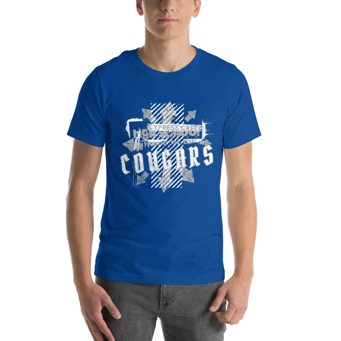 Man wearing Cypress Creek High School Cougars Royal Blue Premium Unisex T-shirt 210