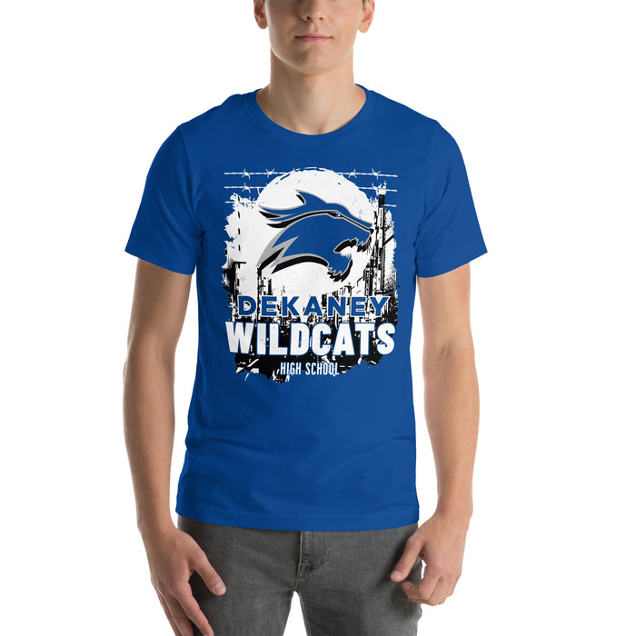 Student wearing Dekaney High School Wildcats Royal Blue Premium Unisex T-shirt 202