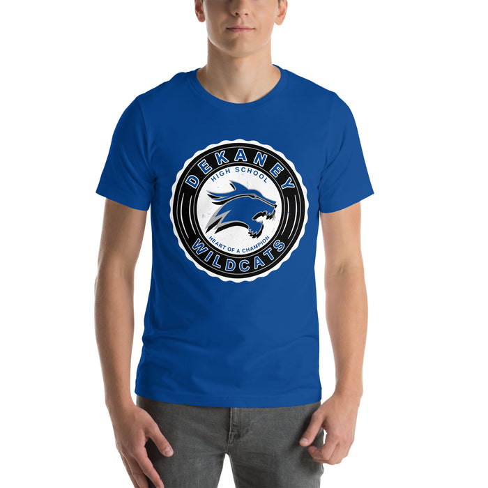 Man wearing Dekaney High School Wildcats Royal Blue Premium Unisex T-shirt 216