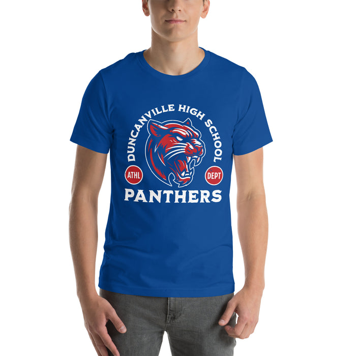 Man wearing Duncanville High School Panthers Royal Blue Premium Unisex T-shirt 208