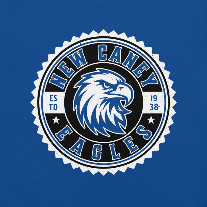 Close-up view of New Caney High School Eagles Royal Blue Premium Unisex T-shirt 203