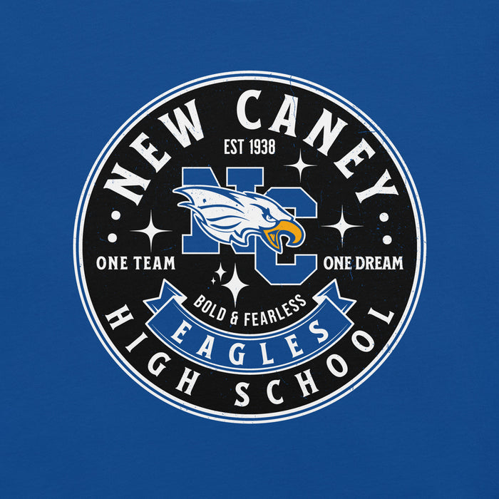 Close-up view of New Caney High School Eagles Royal Blue Premium Unisex T-shirt 215