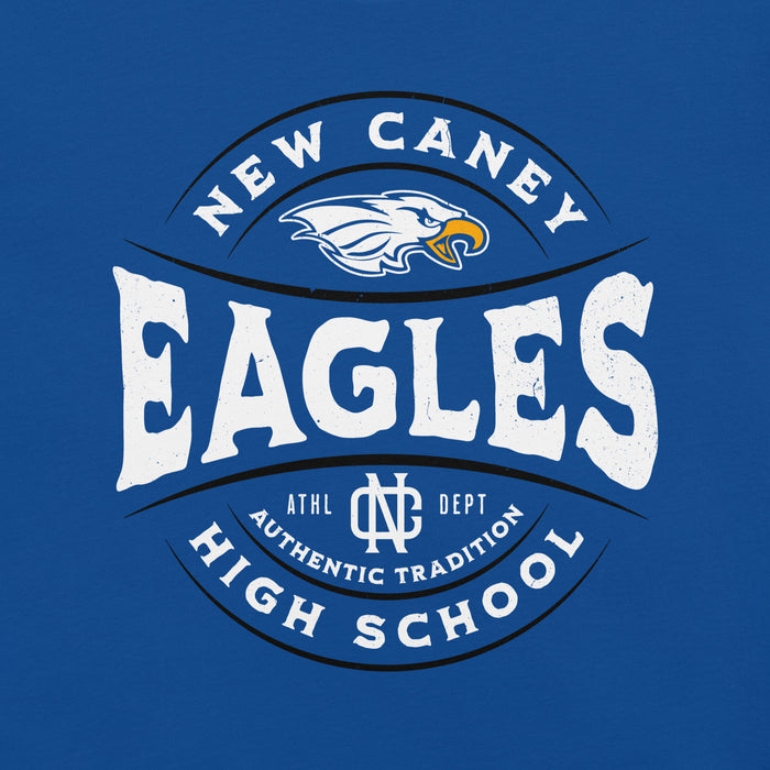 Close-up view of New Caney High School Eagles Royal Blue Premium Unisex T-shirt 218