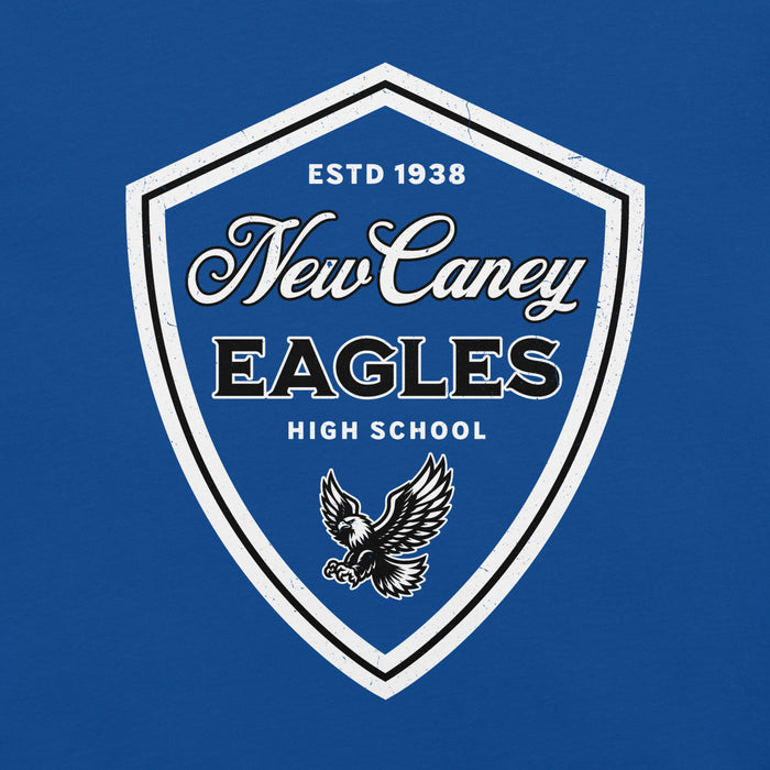 Close-up view of New Caney High School Eagles Royal Blue Premium Unisex T-shirt 225