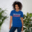 Woman wearing Sam Houston High School Texans Royal Blue Premium Unisex T-shirt 010