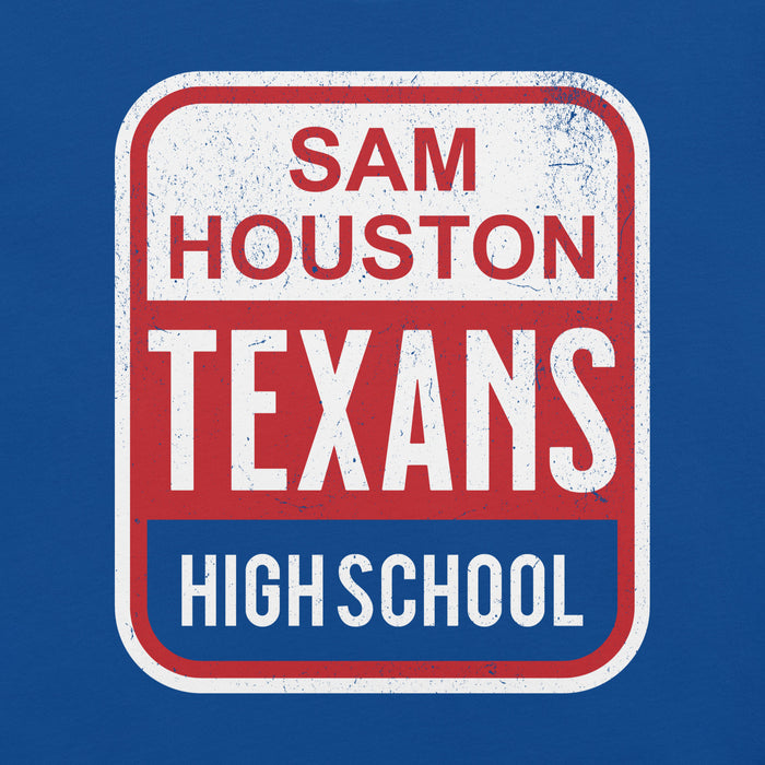 Close-up view of Sam Houston High School Texans Royal Blue Premium Unisex T-shirt 001