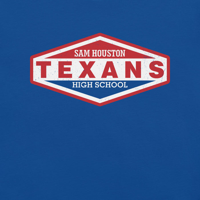 Close-up view of Sam Houston High School Texans Royal Blue Premium Unisex T-shirt 009