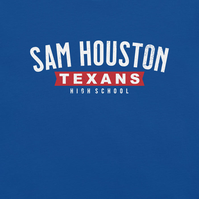 Close-up view of Sam Houston High School Texans Royal Blue Premium Unisex T-shirt 021