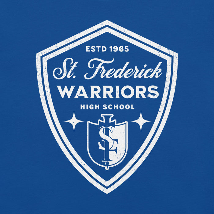 Close-up view of St. Frederick High School Warriors Royal Blue Premium Unisex T-shirt 225