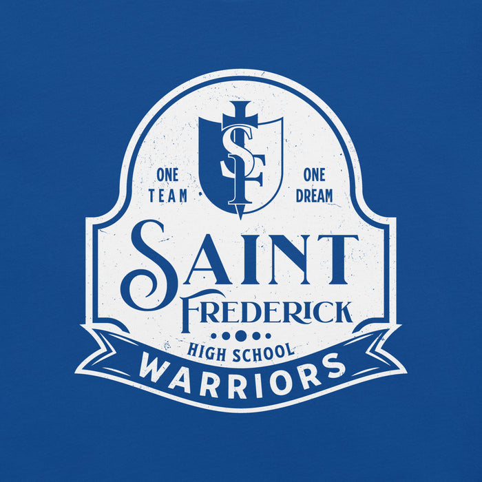 Close-up view of St. Frederick High School Warriors Royal Blue Premium Unisex T-shirt 219