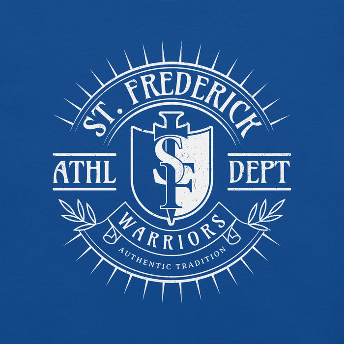 Close-up view of St. Frederick High School Warriors Royal Blue Premium Unisex T-shirt 201