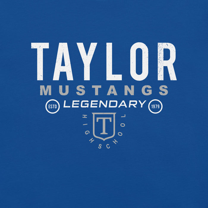 Close-up view of Taylor High School Mustangs Royal Blue Premium Unisex T-shirt 003