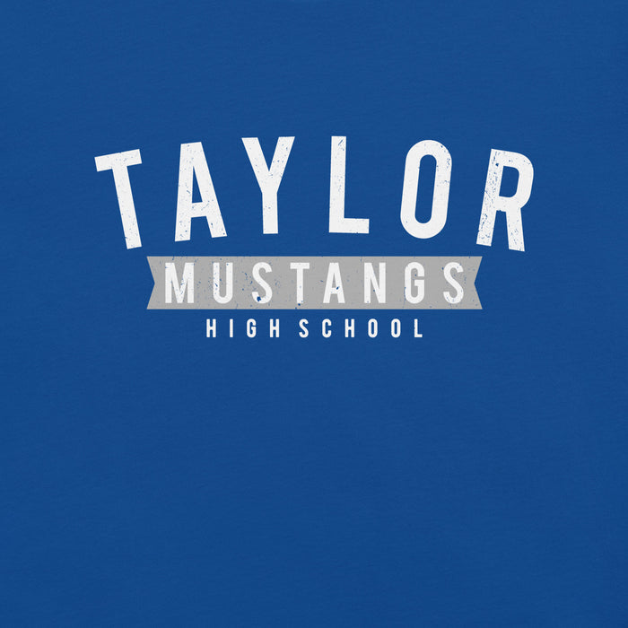 Close-up view of Taylor High School Mustangs Royal Blue Premium Unisex T-shirt 021