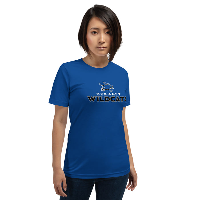 Woman wearing Dekaney High School Wildcats Royal Blue Premium Unisex T-shirt 233