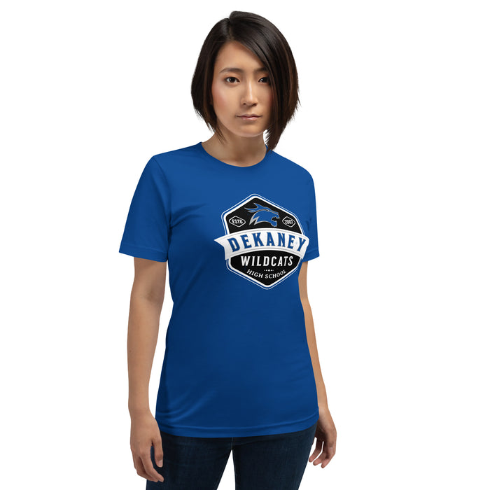 Woman wearing Dekaney High School Wildcats Royal Blue Premium Unisex T-shirt 209