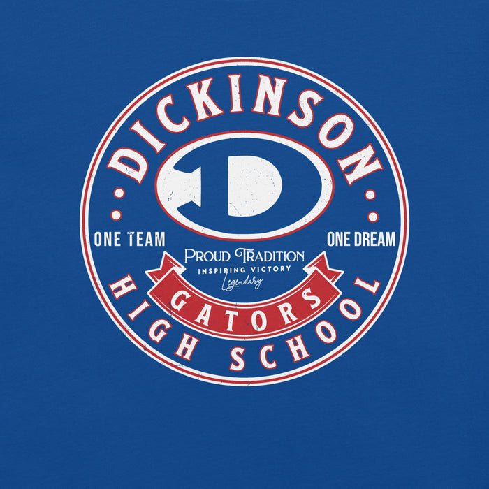 Close-up view of Dickinson High School Gators Royal Blue Premium Unisex t-shirt 215