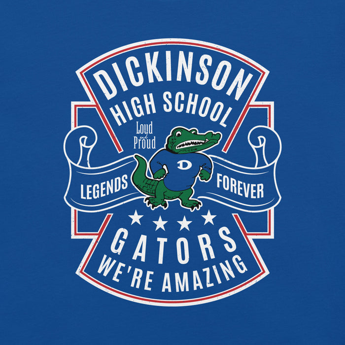 Close-up view of Dickinson High School Gators Royal Blue Premium Unisex t-shirt 207